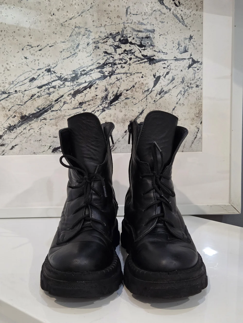 Genuine Leather Warm Combat Boots With Wool Lining Rugged Lace-Up Style